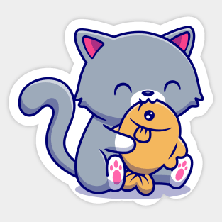 Cute Cat Eating Fish Sticker